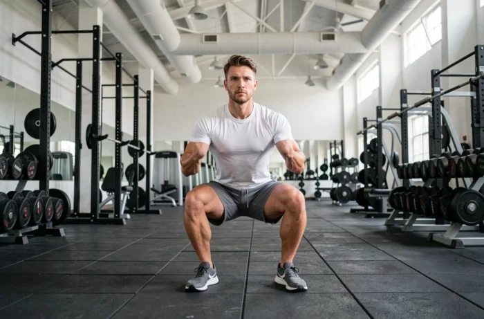 Homme testant les équipements de musculation dans une salle Basic Fit avec abonnement sans engagement